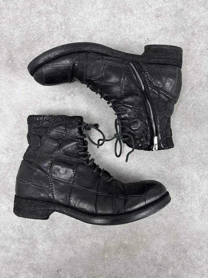 Isaac Sellam Premiata Black Crocodile Leather Combat Boots cWQkeFZ 1