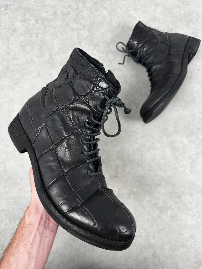 Isaac Sellam Premiata Black Crocodile Leather Combat Boots cWQkeFZ 0