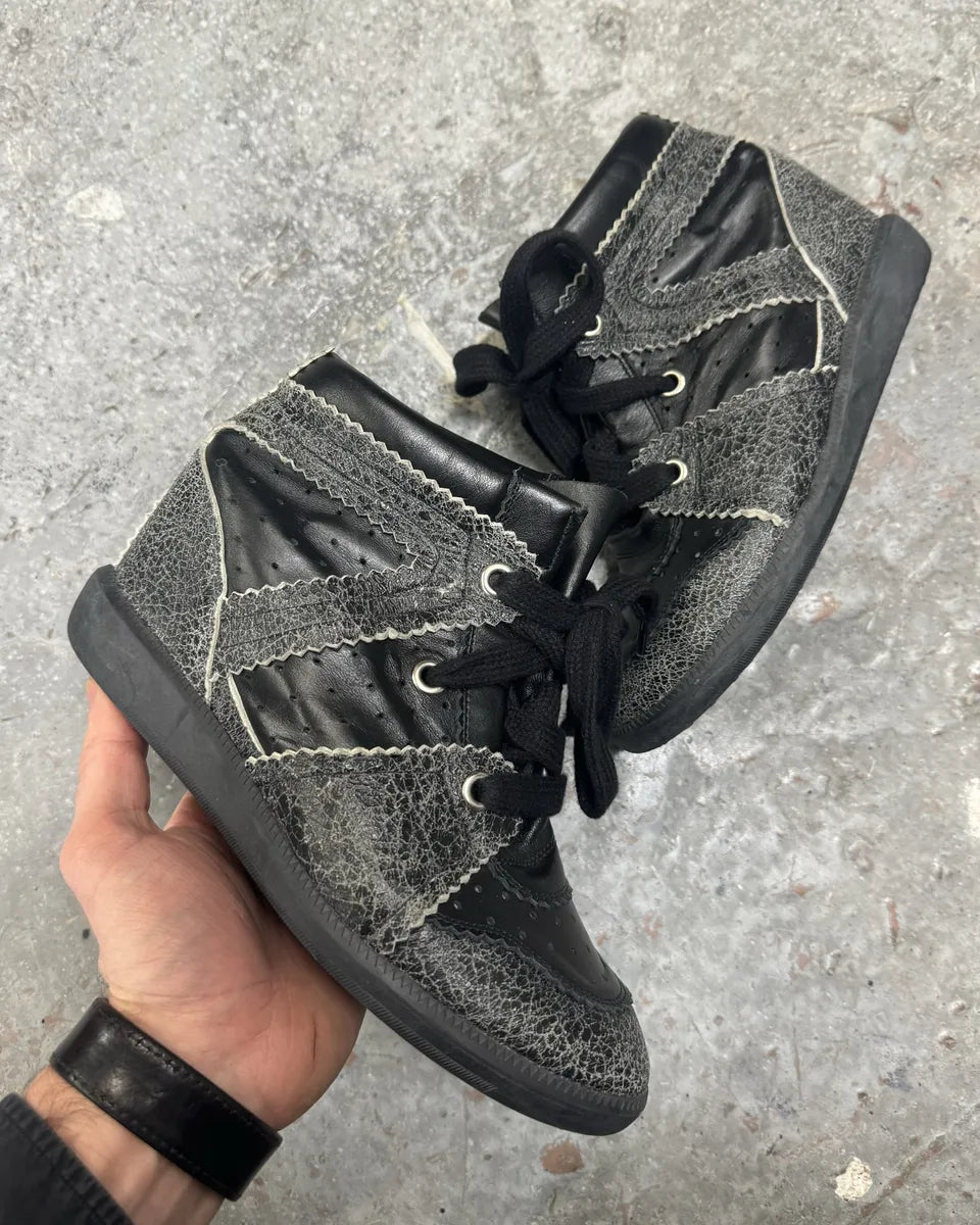 Isabel Marant Bobby Black & Grey Cracked Leather Shoes (38eu/us5.5) 0