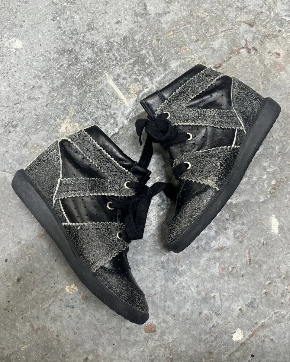 Isabel Marant Bobby Black & Grey Cracked Leather Shoes (38eu/us5.5) 2