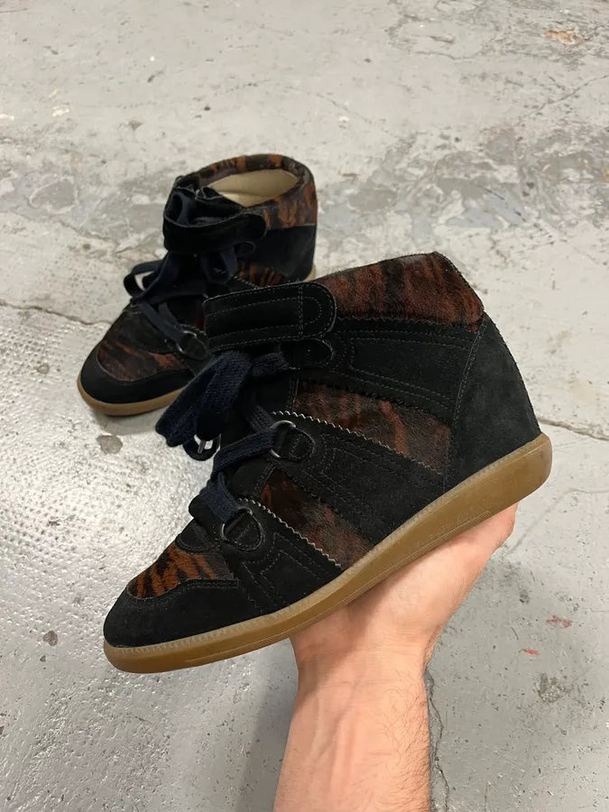 Isabel Marant Bobby Pony Hair Brown & Black Zebra Heels Shoes TgwQYNg 0