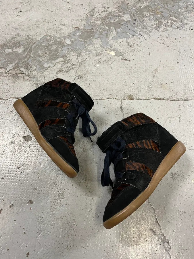 Isabel Marant Bobby Pony Hair Brown & Black Zebra Heels Shoes TgwQYNg 3