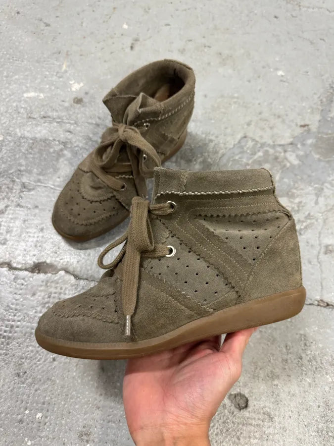 Isabel Marant Bobby Suede Leather Brown Olive High Heel Sneakers (38eu/us5.5) 1