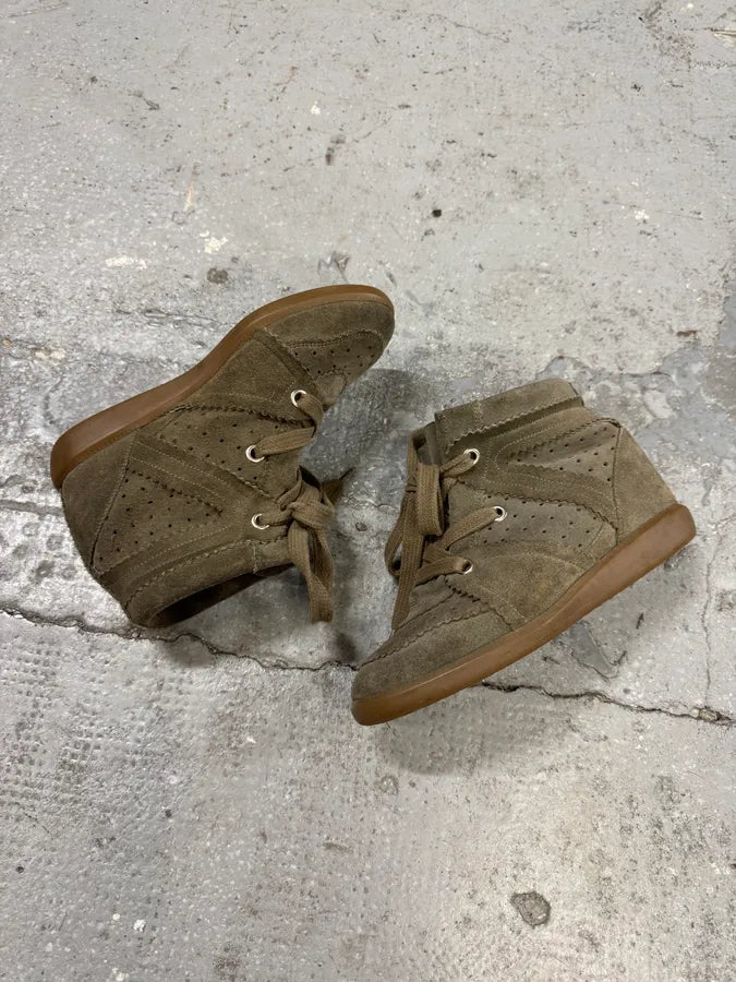 Isabel Marant Bobby Suede Leather Brown Olive High Heel Sneakers (38eu/us5.5) 7