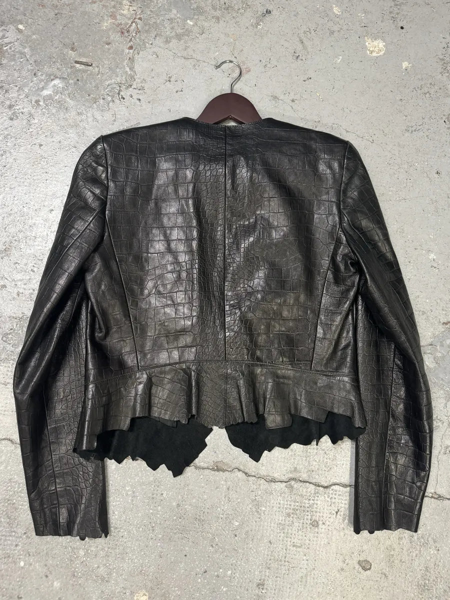 Isabel Marant Destructured Black Sheepskin Leather Crocodile Effect Jacket (S/M) TTSydQd 1