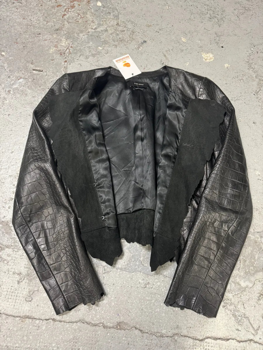 Isabel Marant Destructured Black Sheepskin Leather Crocodile Effect Jacket (S/M) TTSydQd 2