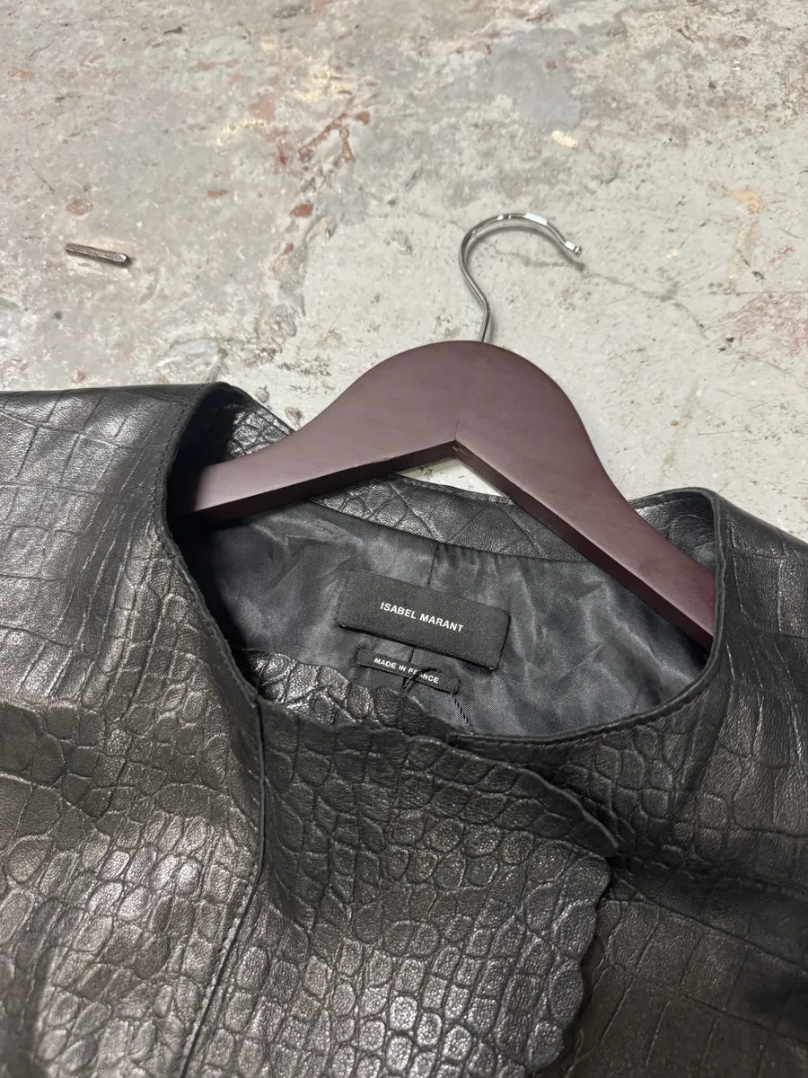 Isabel Marant Destructured Black Sheepskin Leather Crocodile Effect Jacket (S/M) TTSydQd 4