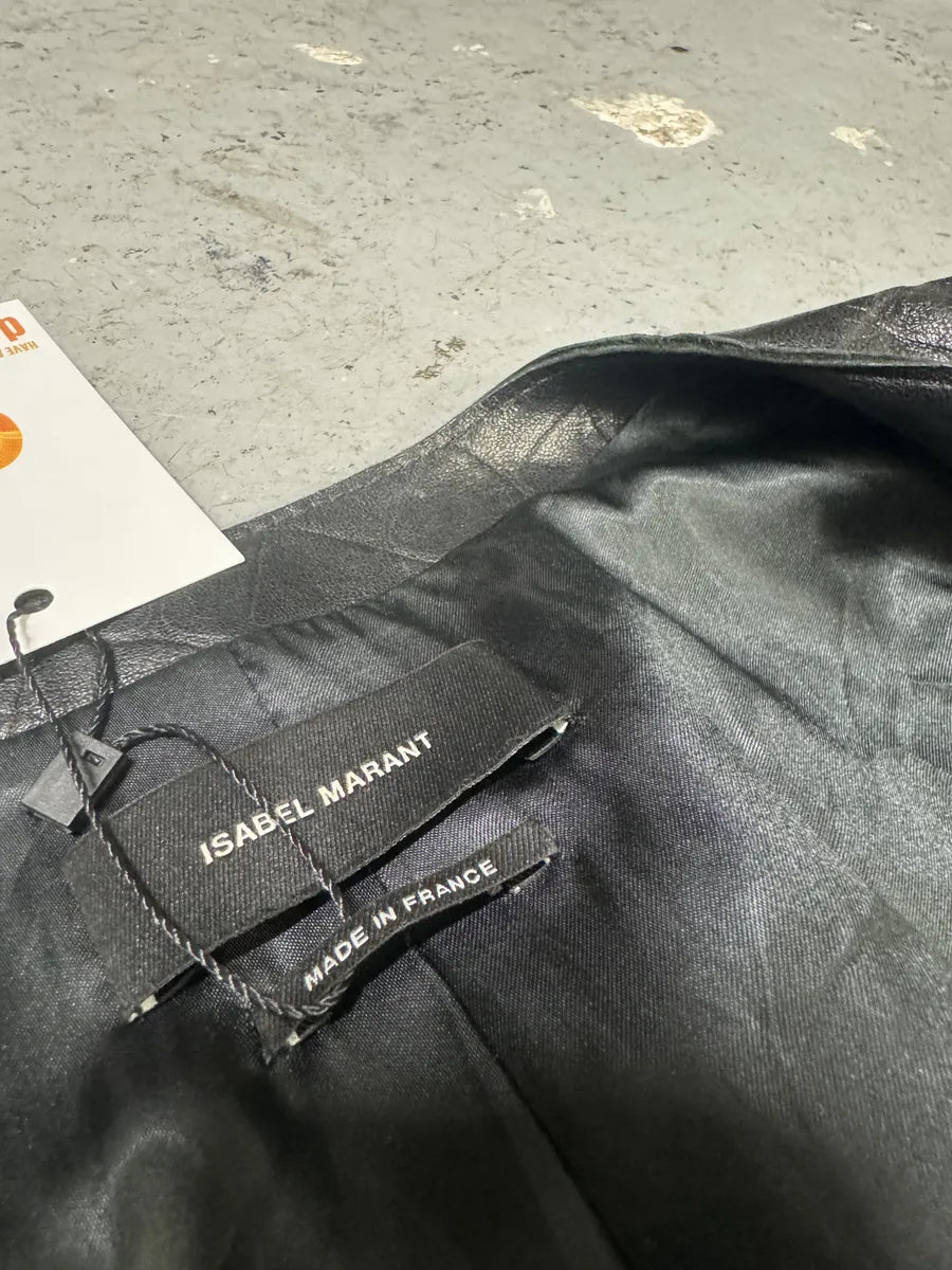 Isabel Marant Destructured Black Sheepskin Leather Crocodile Effect Jacket (S/M) TTSydQd 6