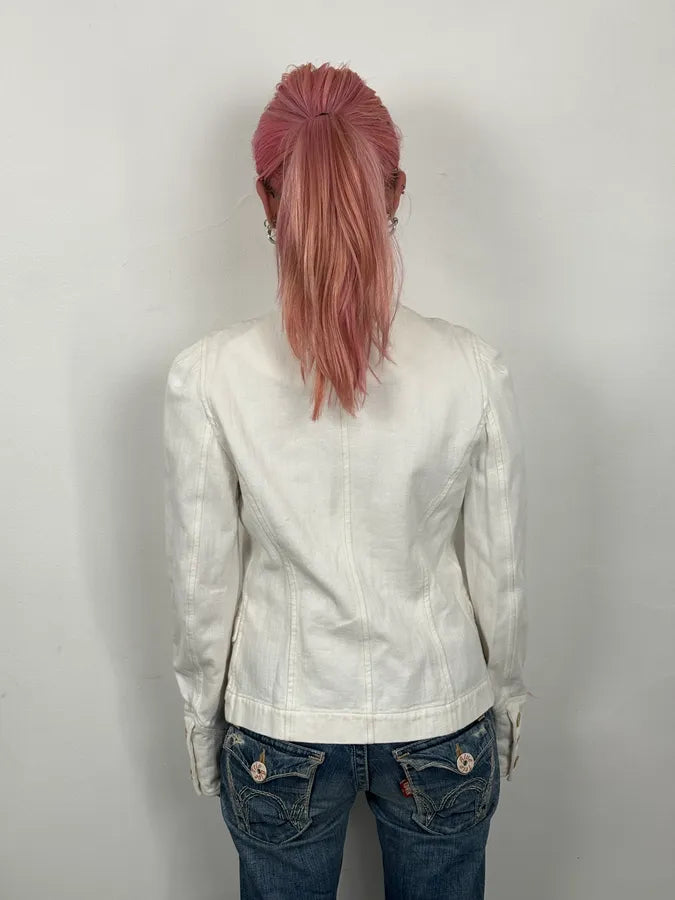 Isabel Marant Étoile Cream White Officer Napoleon Denim Jacket  HaTGAEb 2