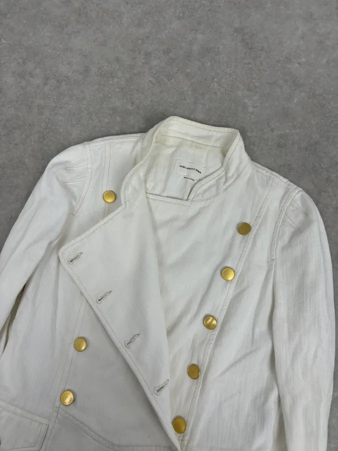 Isabel Marant Étoile Cream White Officer Napoleon Denim Jacket  HaTGAEb 4