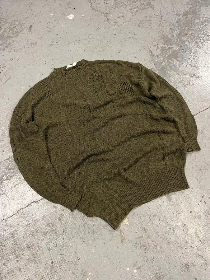 Isabel Marrant Distressed Khaki Wool Sweater IvJpnRa 3