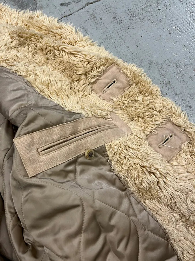 Issey Miyake Beige Suede Fur-Trimmed Long Coat RRpuQXv 11