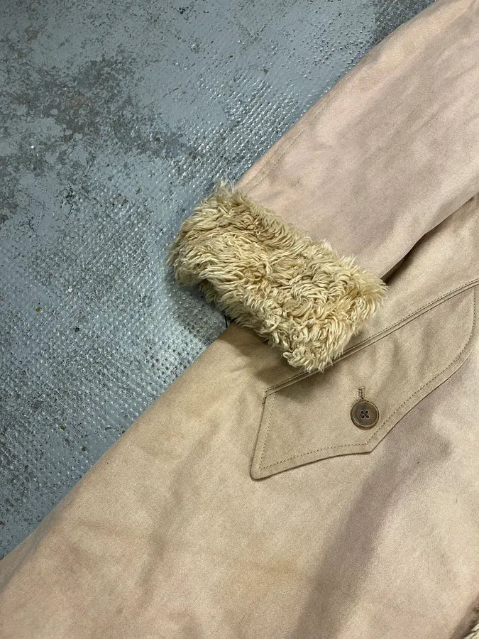 Issey Miyake Beige Suede Fur-Trimmed Long Coat RRpuQXv 5