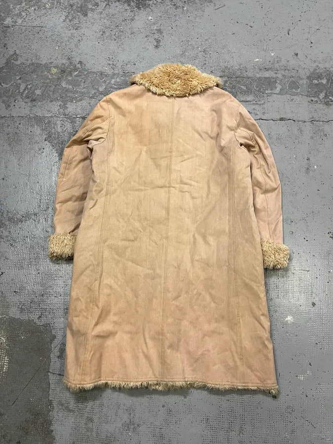 Issey Miyake Beige Suede Fur-Trimmed Long Coat RRpuQXv 7