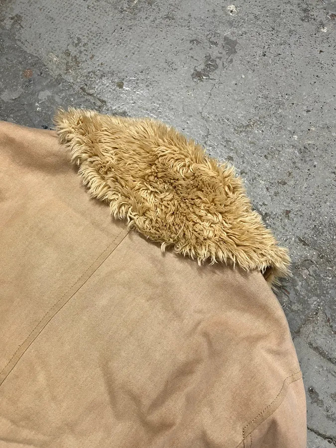 Issey Miyake Beige Suede Fur-Trimmed Long Coat RRpuQXv 8