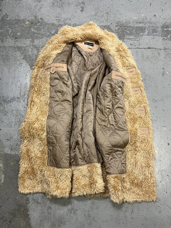 Issey Miyake Beige Suede Fur-Trimmed Long Coat RRpuQXv 9