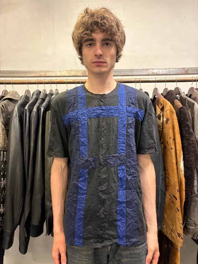 Issey Miyake Black & Blue Stripes Textured Tee-Shirt (S/M) GoxwOrs 1