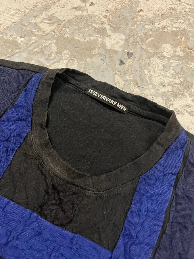 Issey Miyake Black & Blue Stripes Textured Tee-Shirt (S/M) GoxwOrs 5