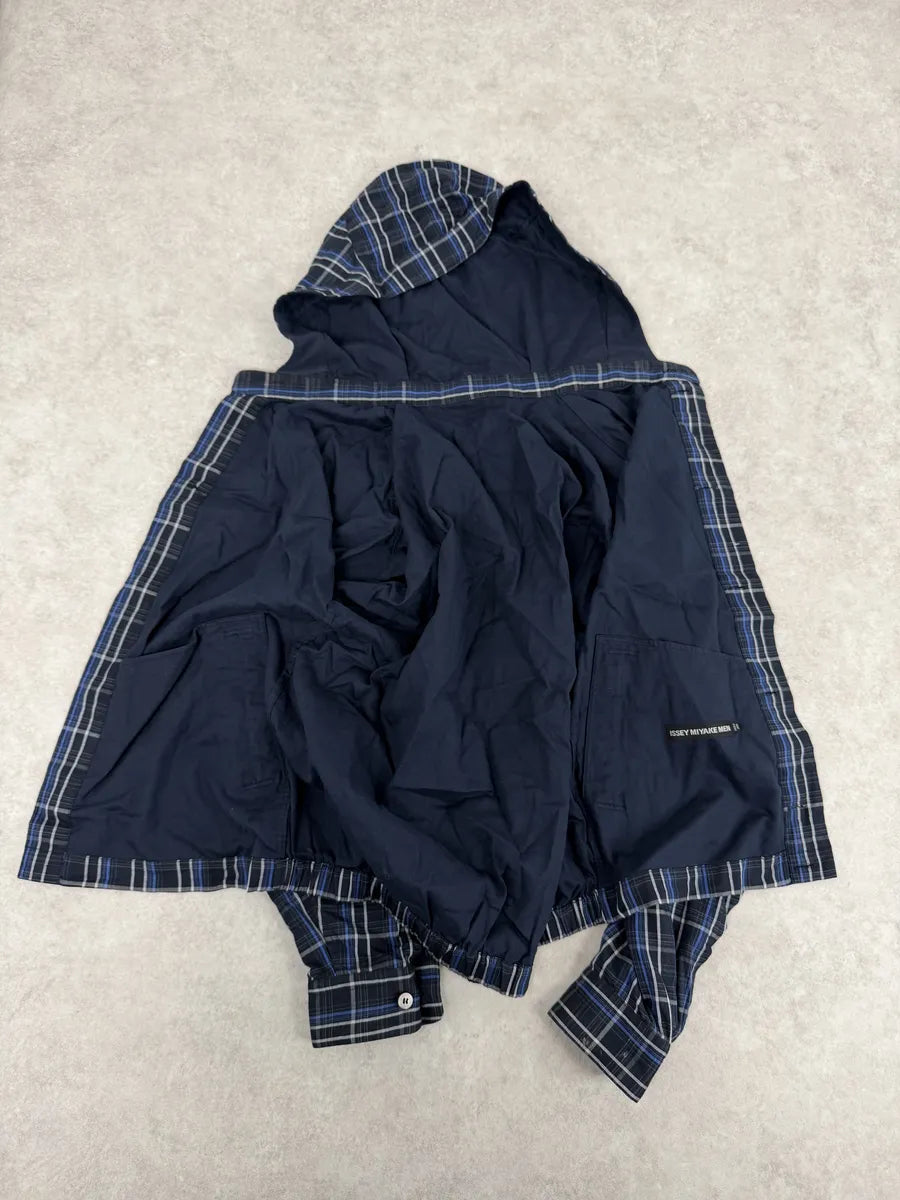 Issey Miyake Navy Japanese Checkered Bomber Jacket QqMxJXl 7