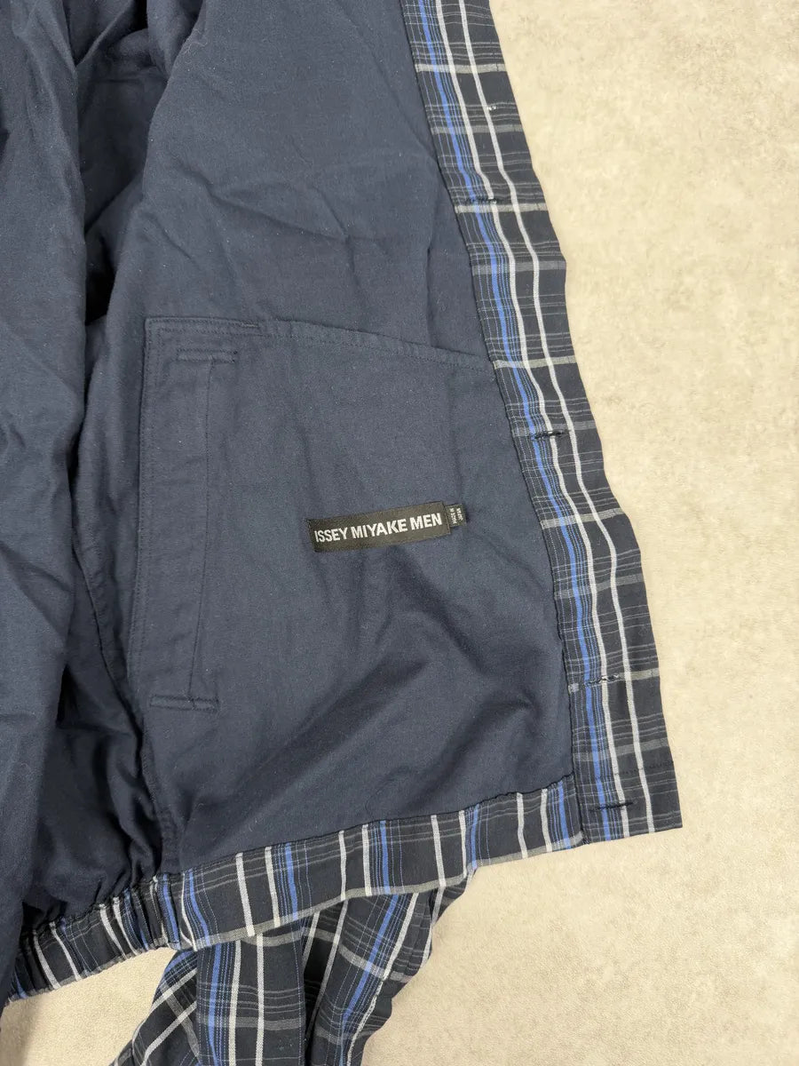 Issey Miyake Navy Japanese Checkered Bomber Jacket QqMxJXl 8