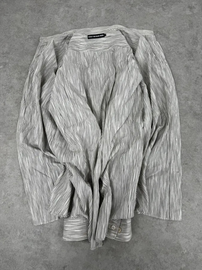 Issey Miyake White Striped Officier Collar Shirt DOBywus 6