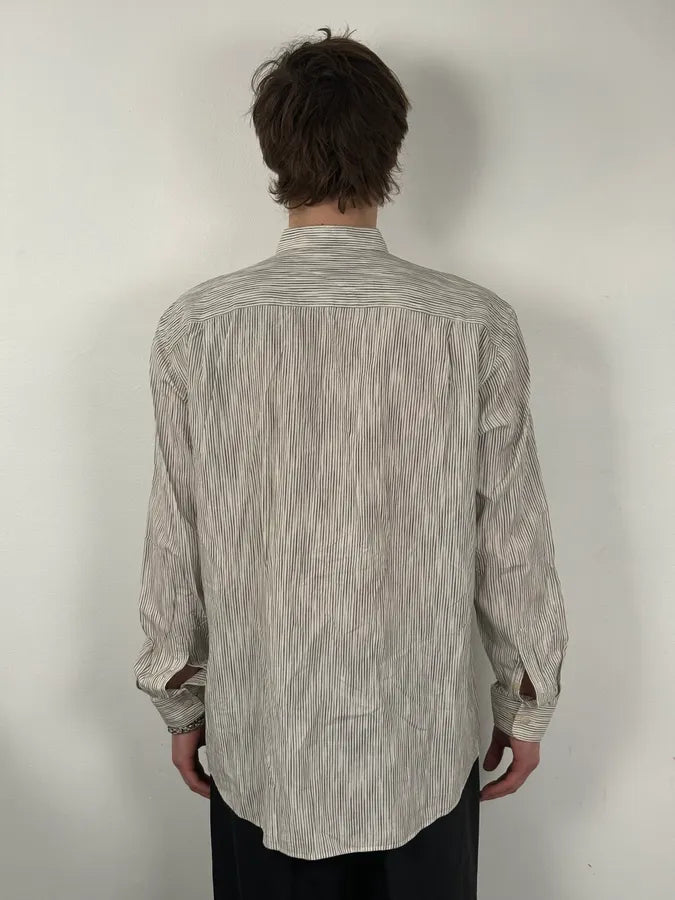 Issey Miyake White Striped Officier Collar Shirt DOBywus 2