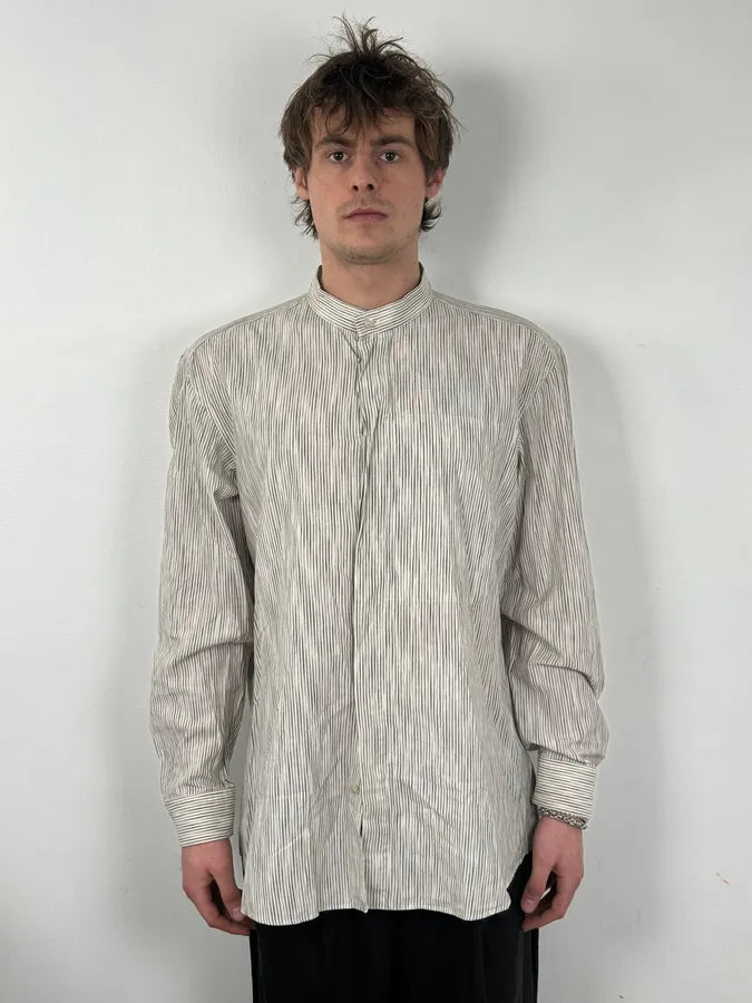 Issey Miyake White Striped Officier Collar Shirt DOBywus 1