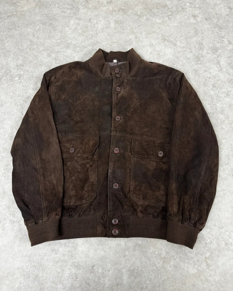 Italian Archive Brown Suede Leather Buttoned Jacket TjKZzTr 0
