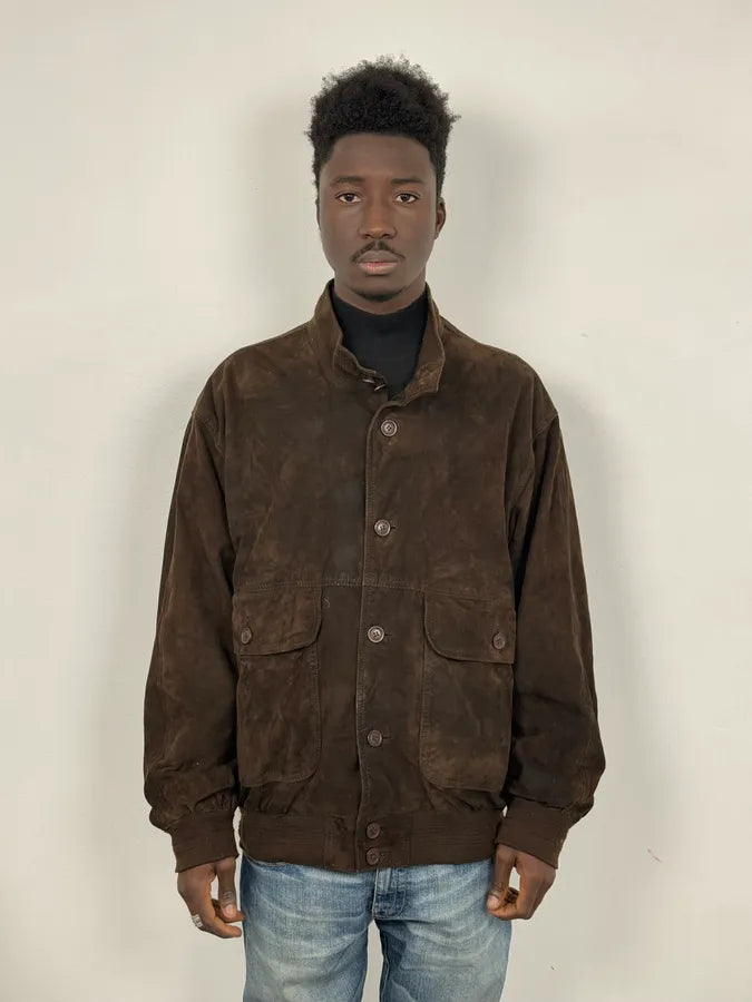 Italian Archive Brown Suede Leather Buttoned Jacket TjKZzTr 1