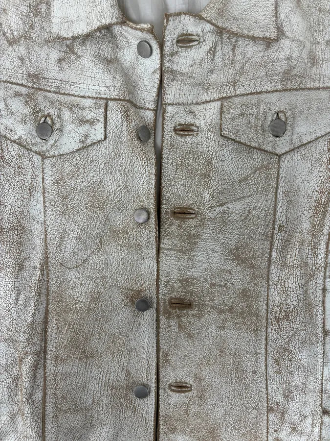 Italian Archive White Eroded Leather Trucker Jacket NMltIFS 9