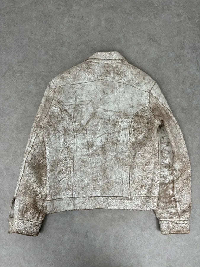 Italian Archive White Eroded Leather Trucker Jacket NMltIFS 4