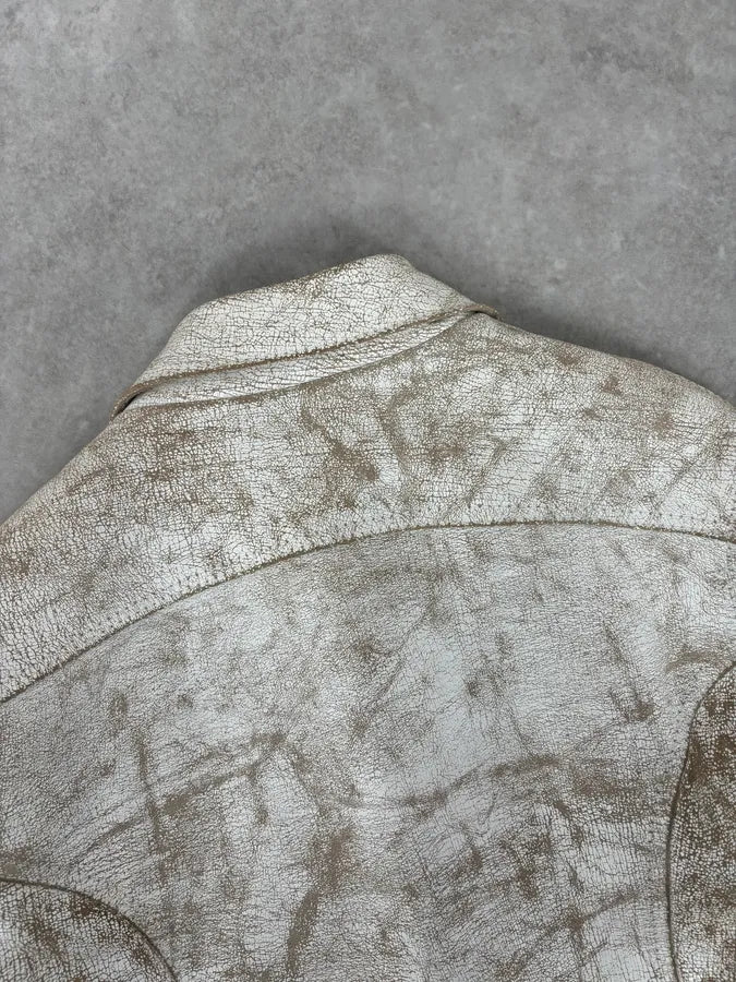 Italian Archive White Eroded Leather Trucker Jacket NMltIFS 5