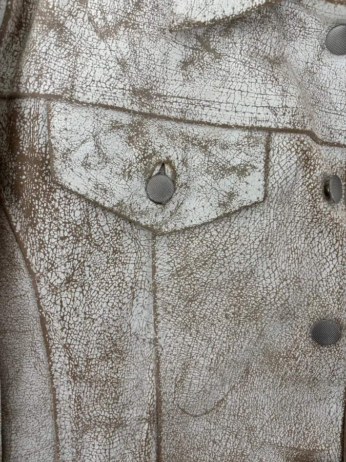 Italian Archive White Eroded Leather Trucker Jacket NMltIFS 8