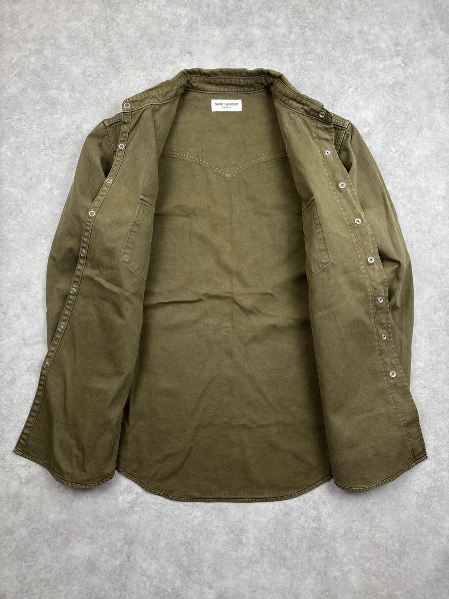 SS2020 Saint Laurent Olive Twill Western Snap Shirt ithrwDbS 3