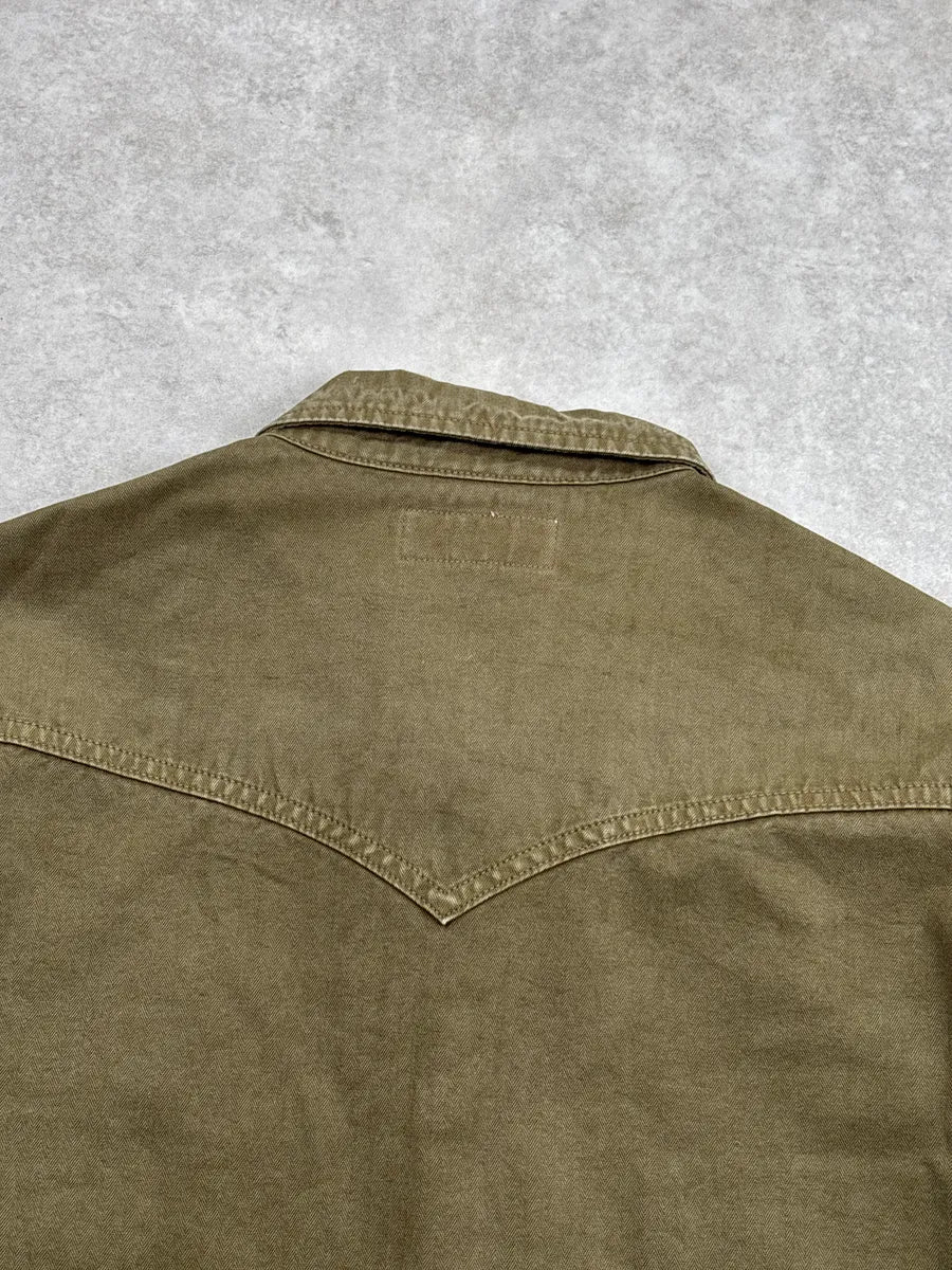 SS2020 Saint Laurent Olive Twill Western Snap Shirt ithrwDbS 7