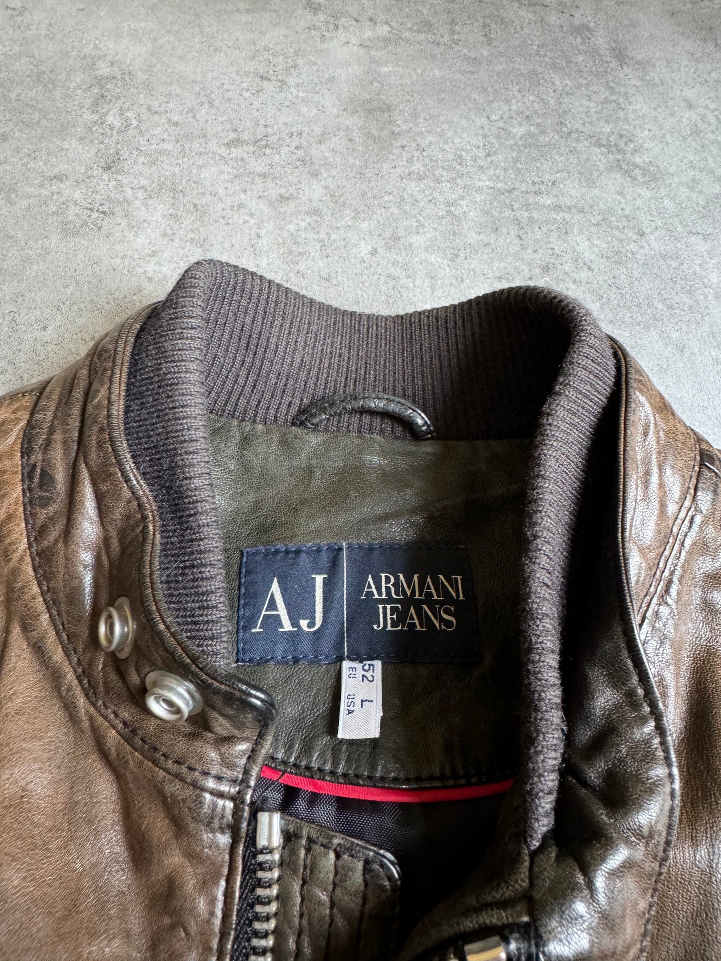 AW2008 Armani Brown Eroded Bomber Leather Jacket (L) - 6