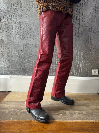 FW2000 Roberto Cavalli Red Crocodile Biker Leather Pants (M) - 4