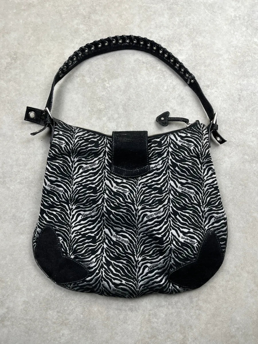 2000s Roberto Cavalli Shiny Zebra Black & White Canvas Bag ivPhBVon 3
