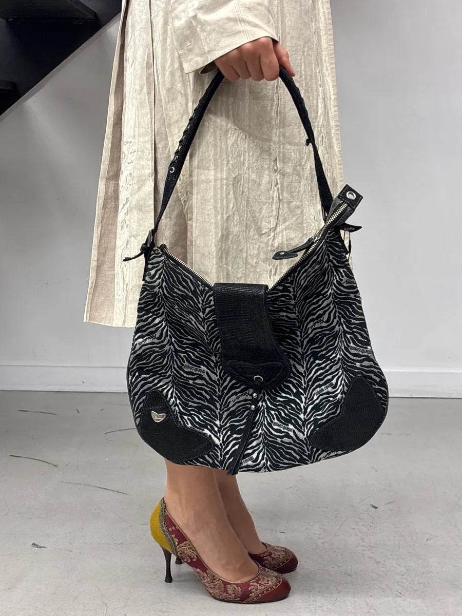 2000s Roberto Cavalli Shiny Zebra Black & White Canvas Bag ivPhBVon 1