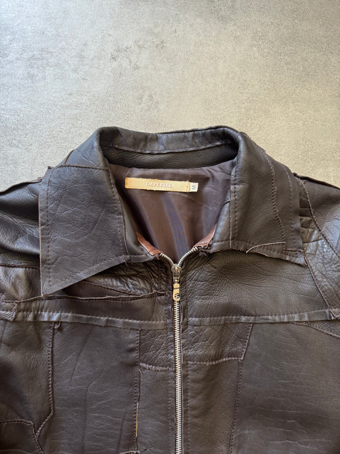 2000s Imperial Brown Patchwork Leather Jacket (S) - 6