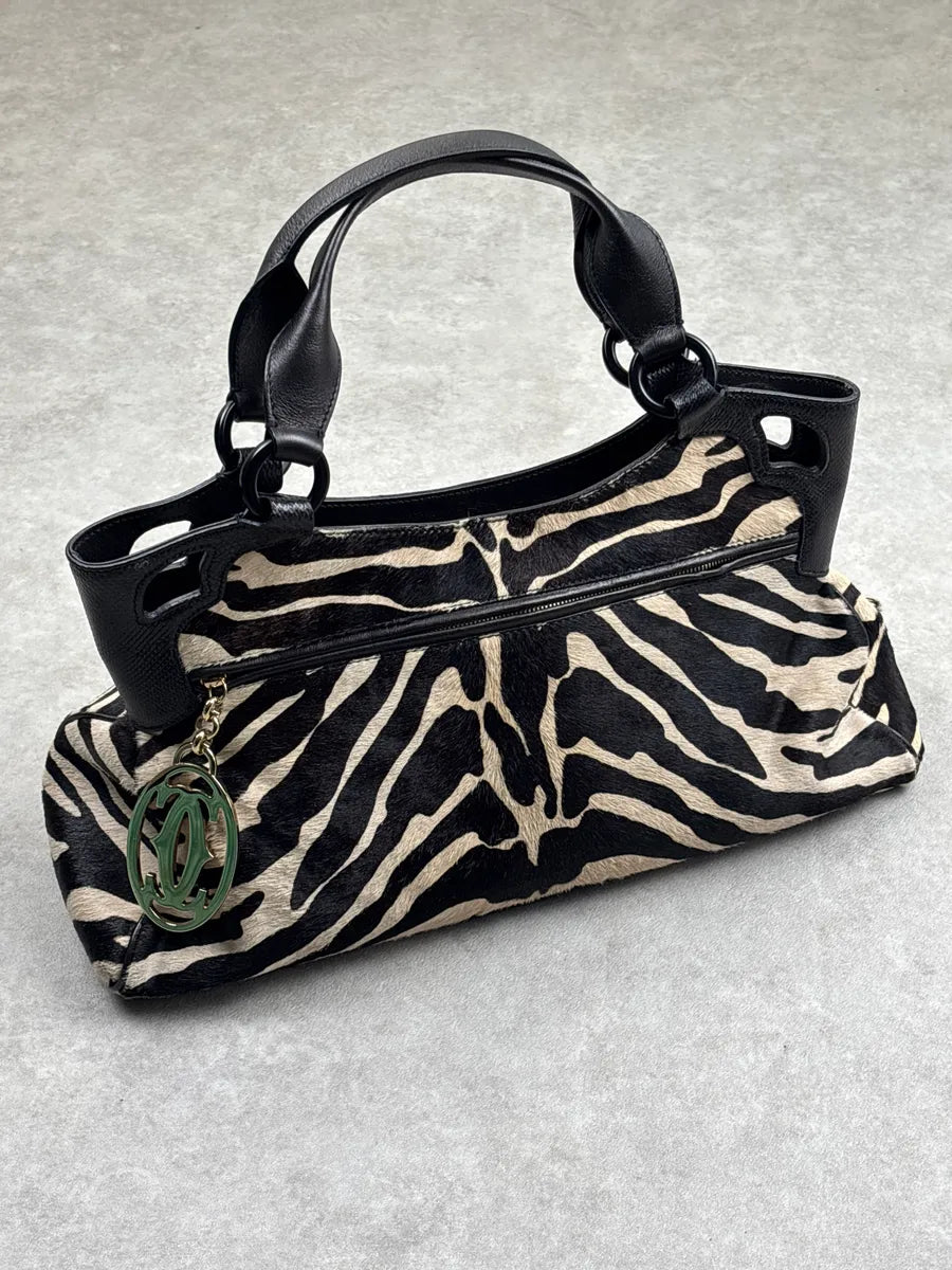2000s Cartier Black Leather Zebra Pony Hair Marcello Handle Bag iwoskhxs 3