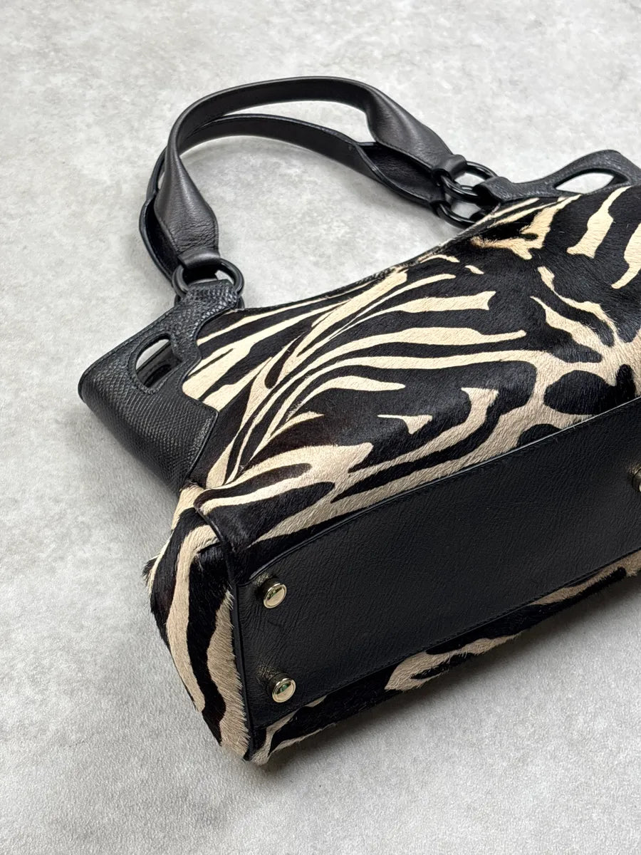 2000s Cartier Black Leather Zebra Pony Hair Marcello Handle Bag iwoskhxs 6