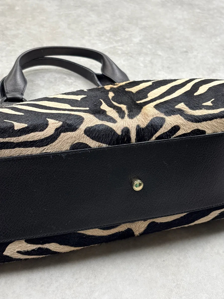 2000s Cartier Black Leather Zebra Pony Hair Marcello Handle Bag iwoskhxs 13