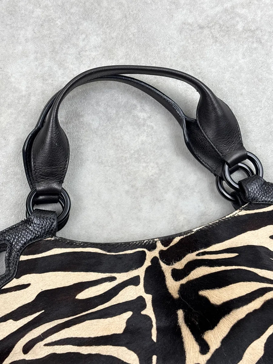2000s Cartier Black Leather Zebra Pony Hair Marcello Handle Bag iwoskhxs 14