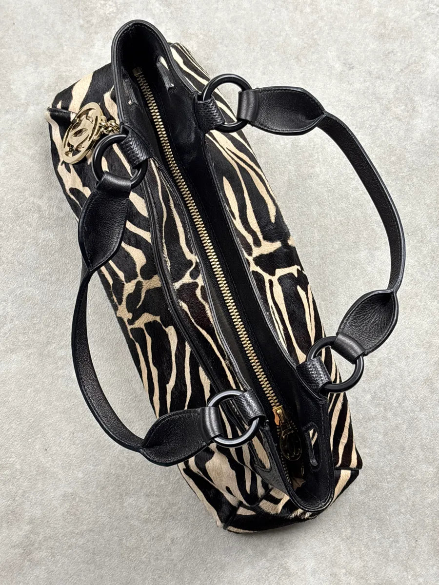 2000s Cartier Black Leather Zebra Pony Hair Marcello Handle Bag iwoskhxs 7
