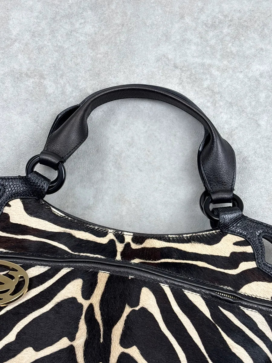 2000s Cartier Black Leather Zebra Pony Hair Marcello Handle Bag iwoskhxs 8