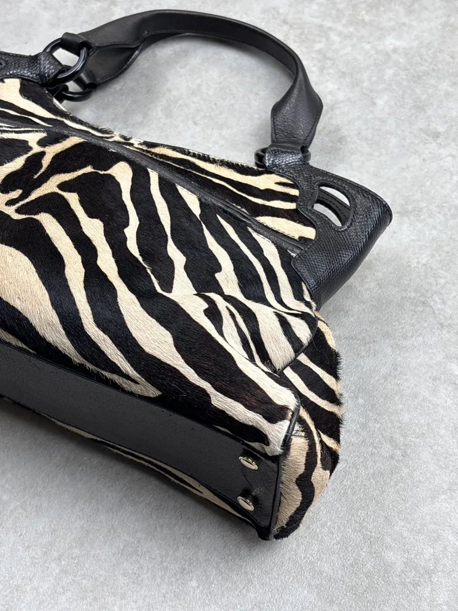 2000s Cartier Black Leather Zebra Pony Hair Marcello Handle Bag iwoskhxs 9