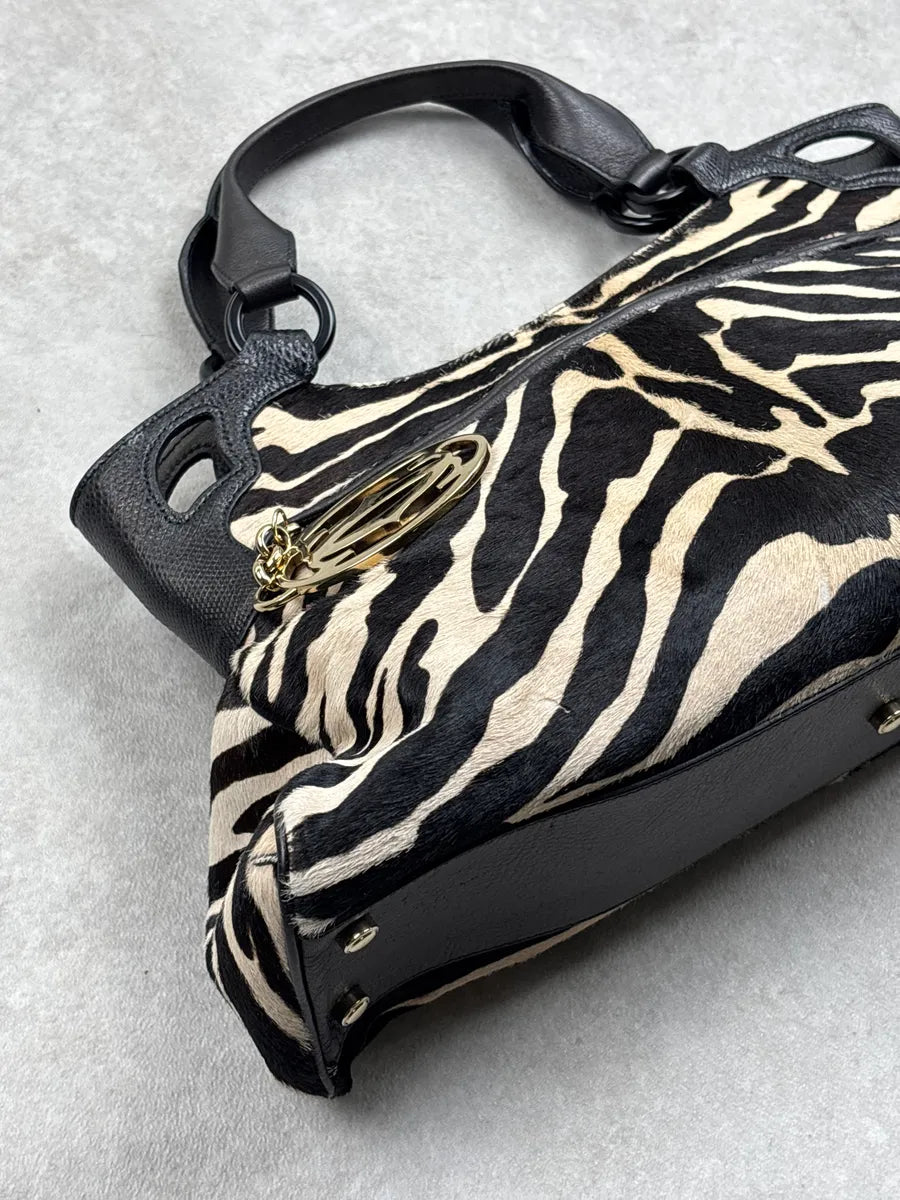 2000s Cartier Black Leather Zebra Pony Hair Marcello Handle Bag iwoskhxs 10