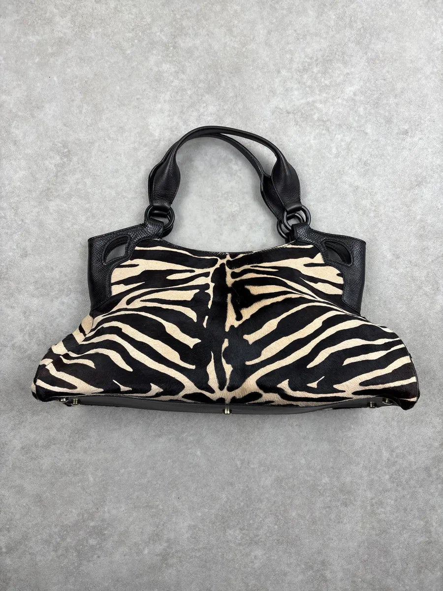 2000s Cartier Black Leather Zebra Pony Hair Marcello Handle Bag iwoskhxs 4