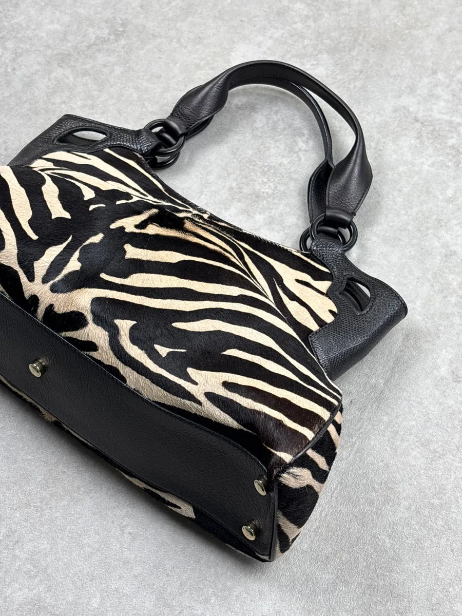 2000s Cartier Black Leather Zebra Pony Hair Marcello Handle Bag iwoskhxs 5